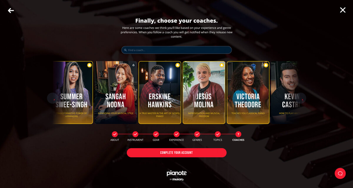 choosing your coaches in Pianote