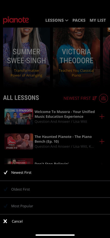 Pianote app - All lessons