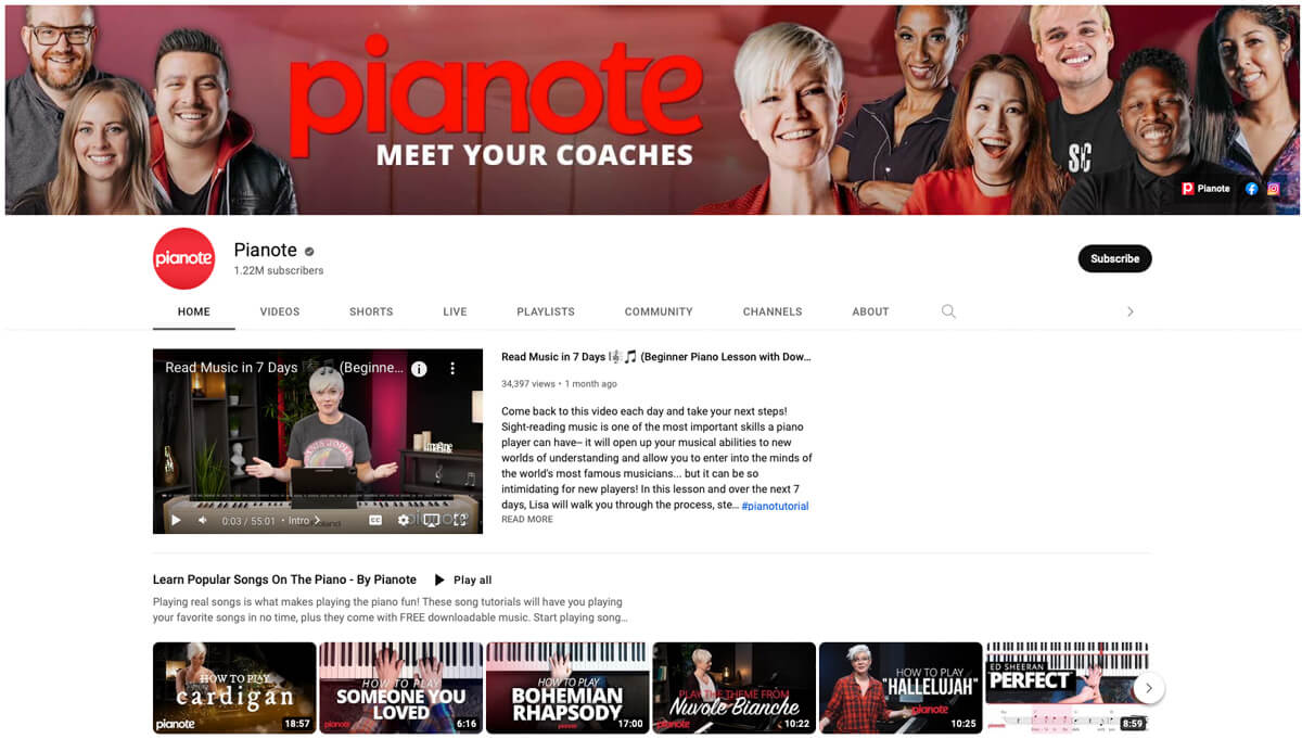 Pianote free lessons on YouTube