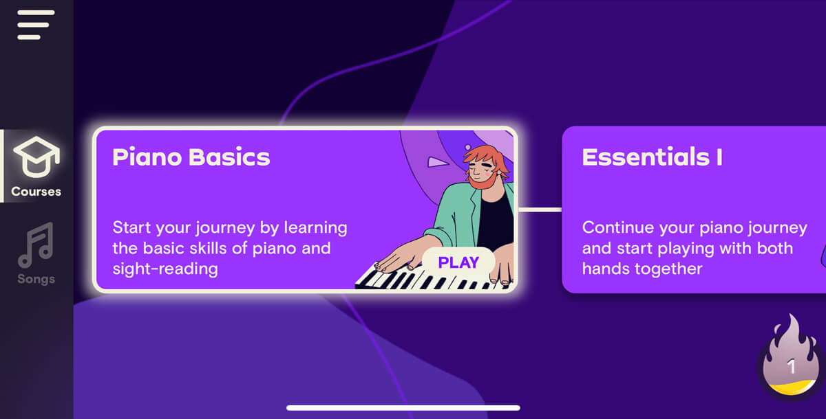 Simply Piano interface - courses