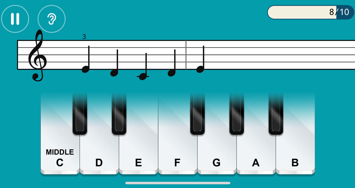 Simply Piano on-screen touch keyboard