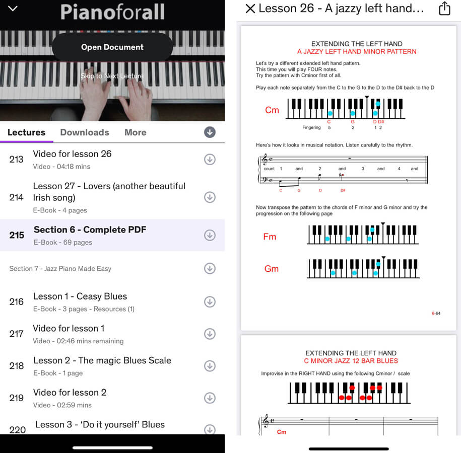 Pianoforall mobile interface