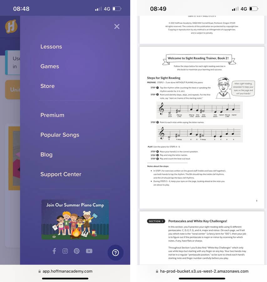 Hoffman Academy mobile interface