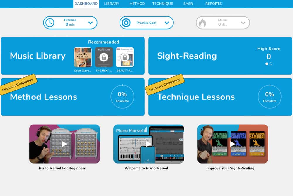 Piano Marvel dashboard