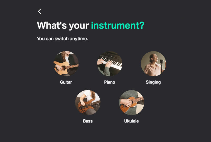 Yousician - choosing the instrument to learn