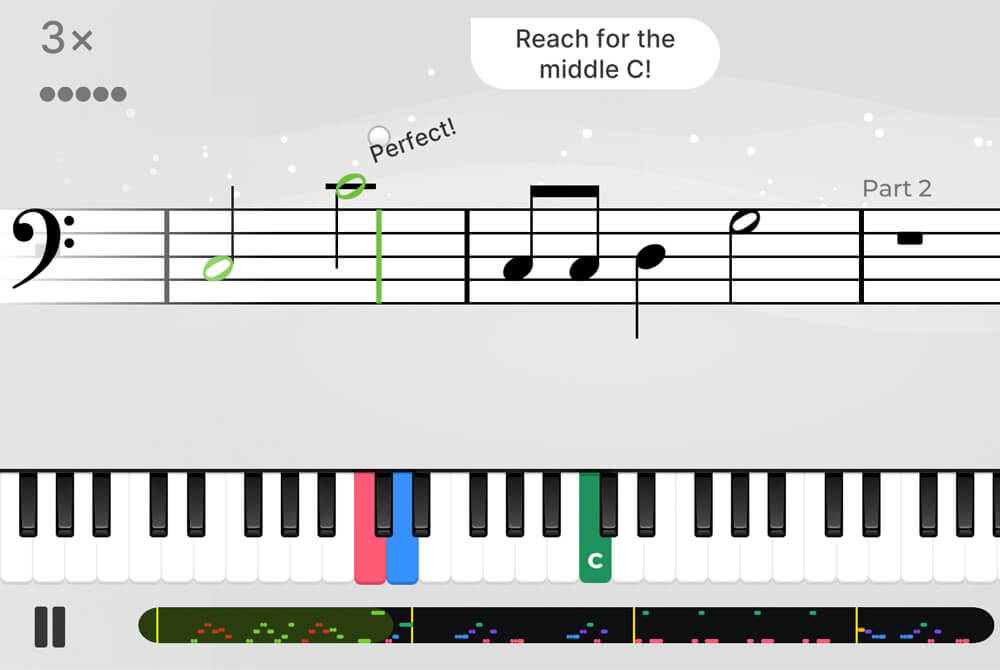Yousician Piano - instant feedback example