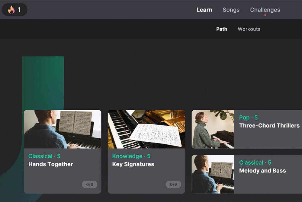 Yousician Piano interface - Learn section - Path