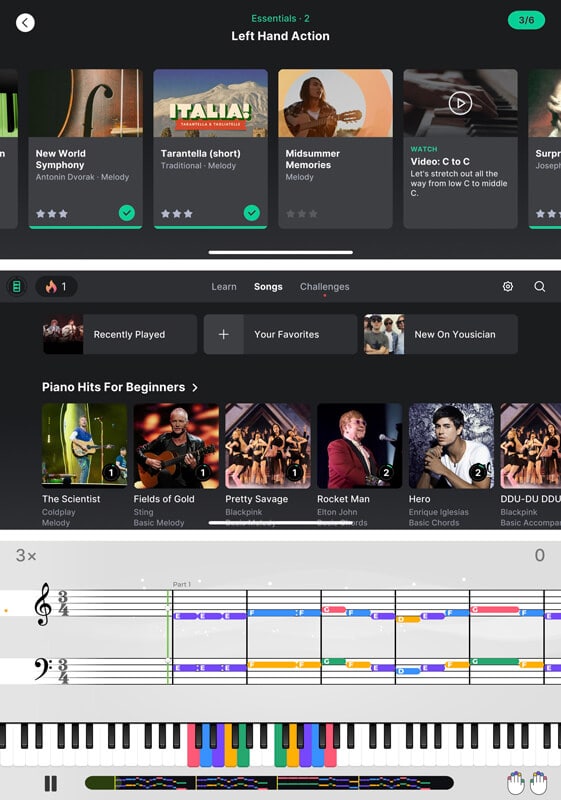 Yousician platform mobile interface examples