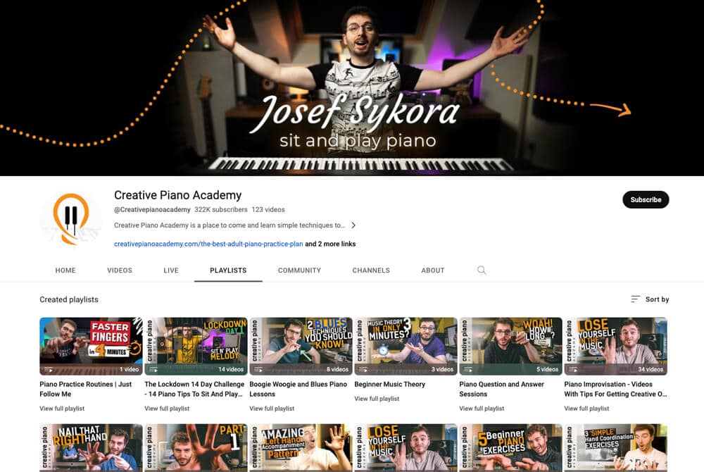 Creative Piano Academy YouTube channel screenshot