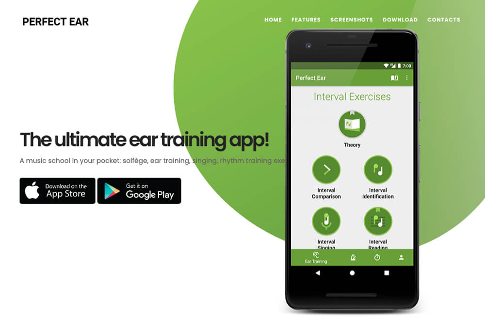 Perfect Ear training app (site screenshot)