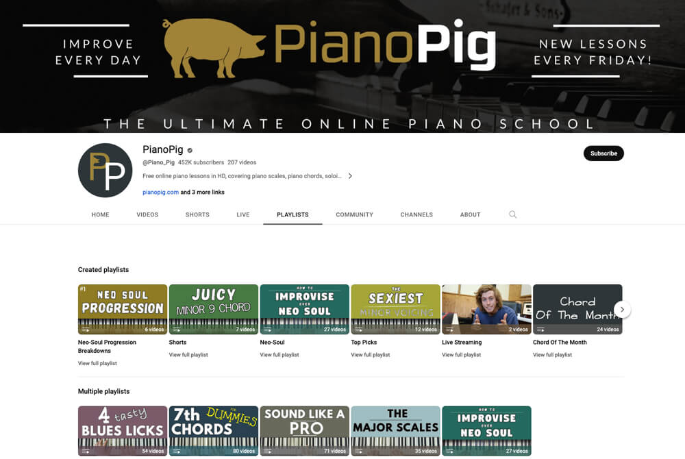 PianoPig YouTube channel screenshot