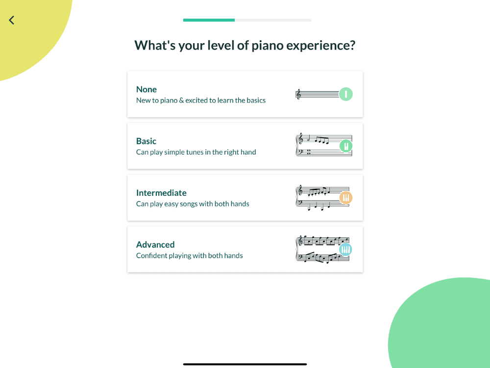 Skoove setup - level of experience